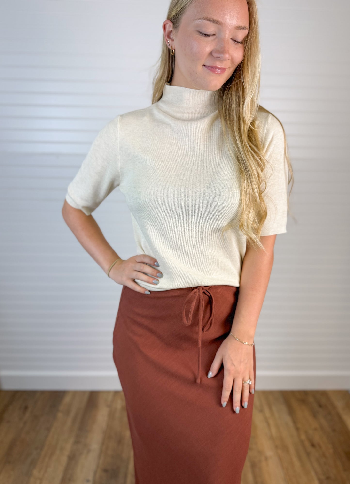 Mock Neck Fine Sweater Top - Oatmeal