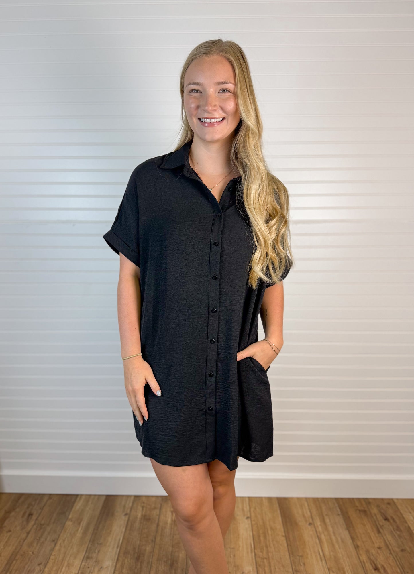 Airflow Dolman Shirt Dress - Black