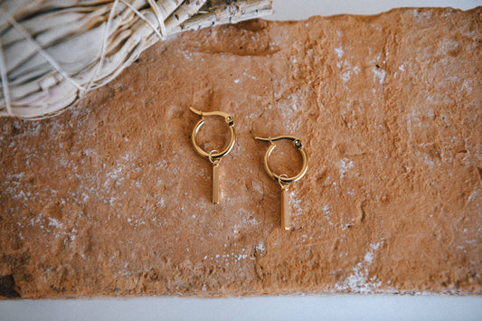 Line Short Pendant Hoop Earrings - Stainless Steel