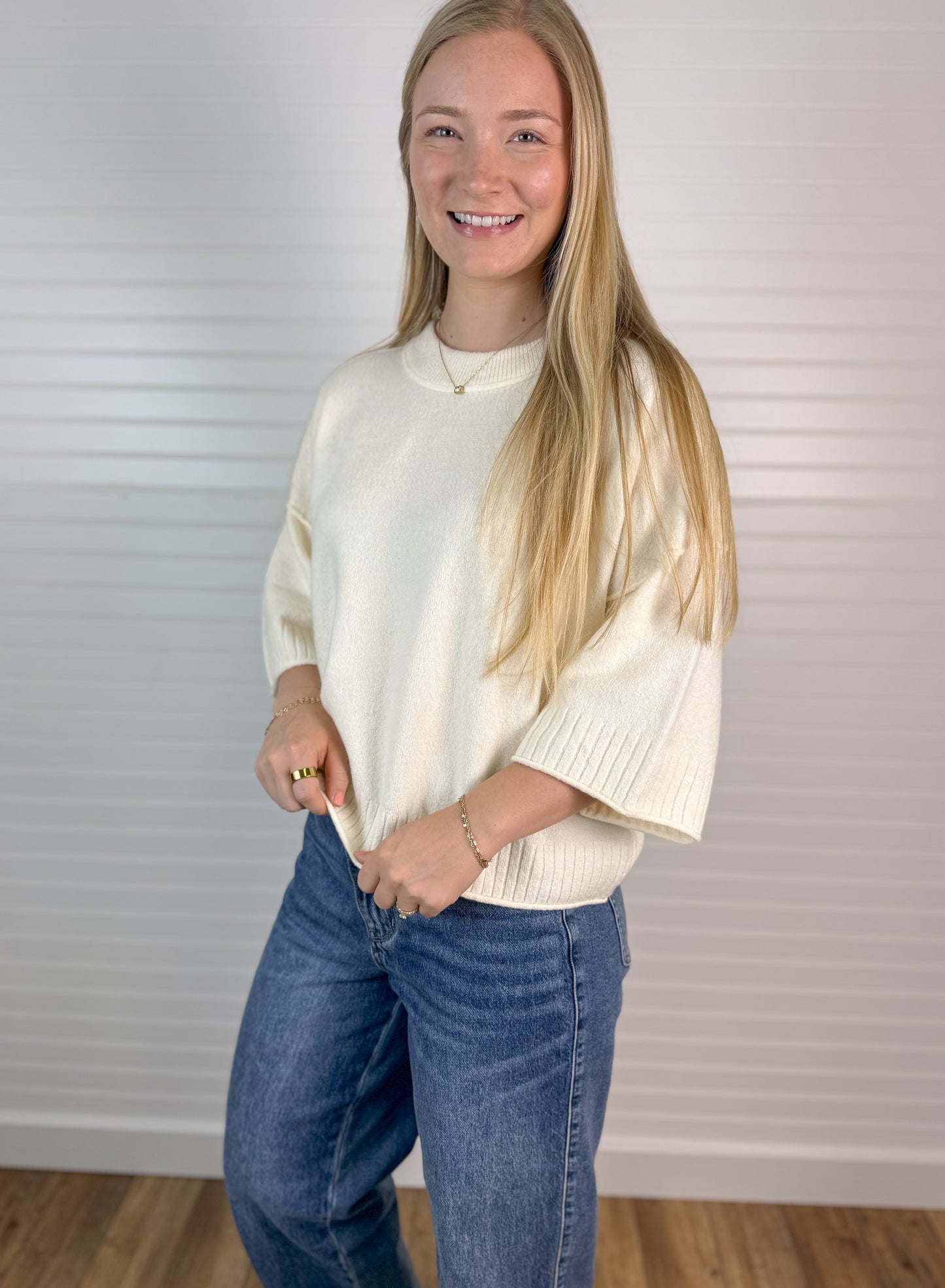 Wide Elbow Sweater Top - Ivory