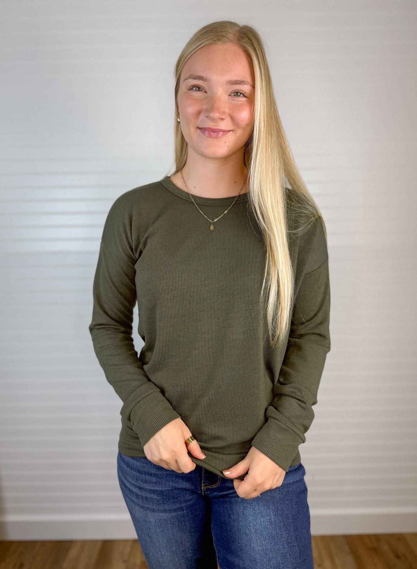 Soft Ribbed Knit Long Sleeve - Olive