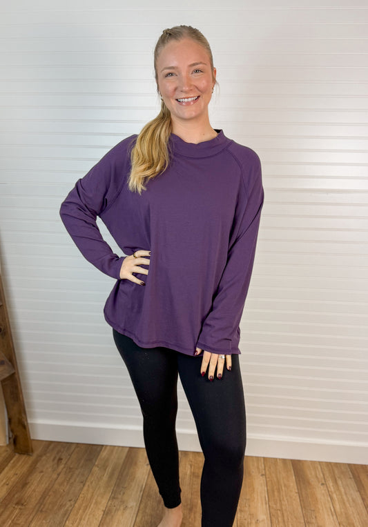 Pima Cotton Mock Neck Tunic - Purple