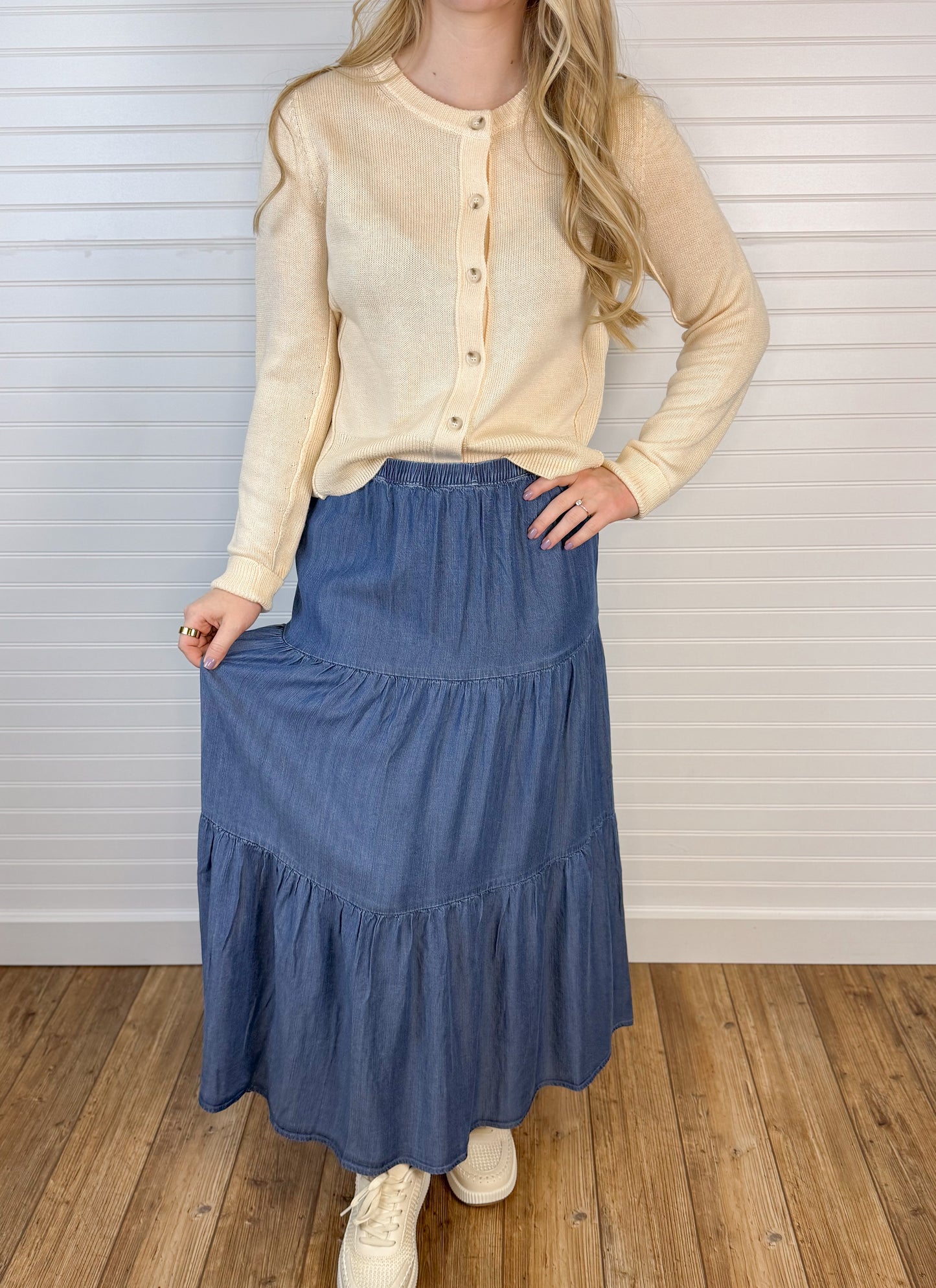 Tencel Tiered Maxi Skirt - Medium Wash