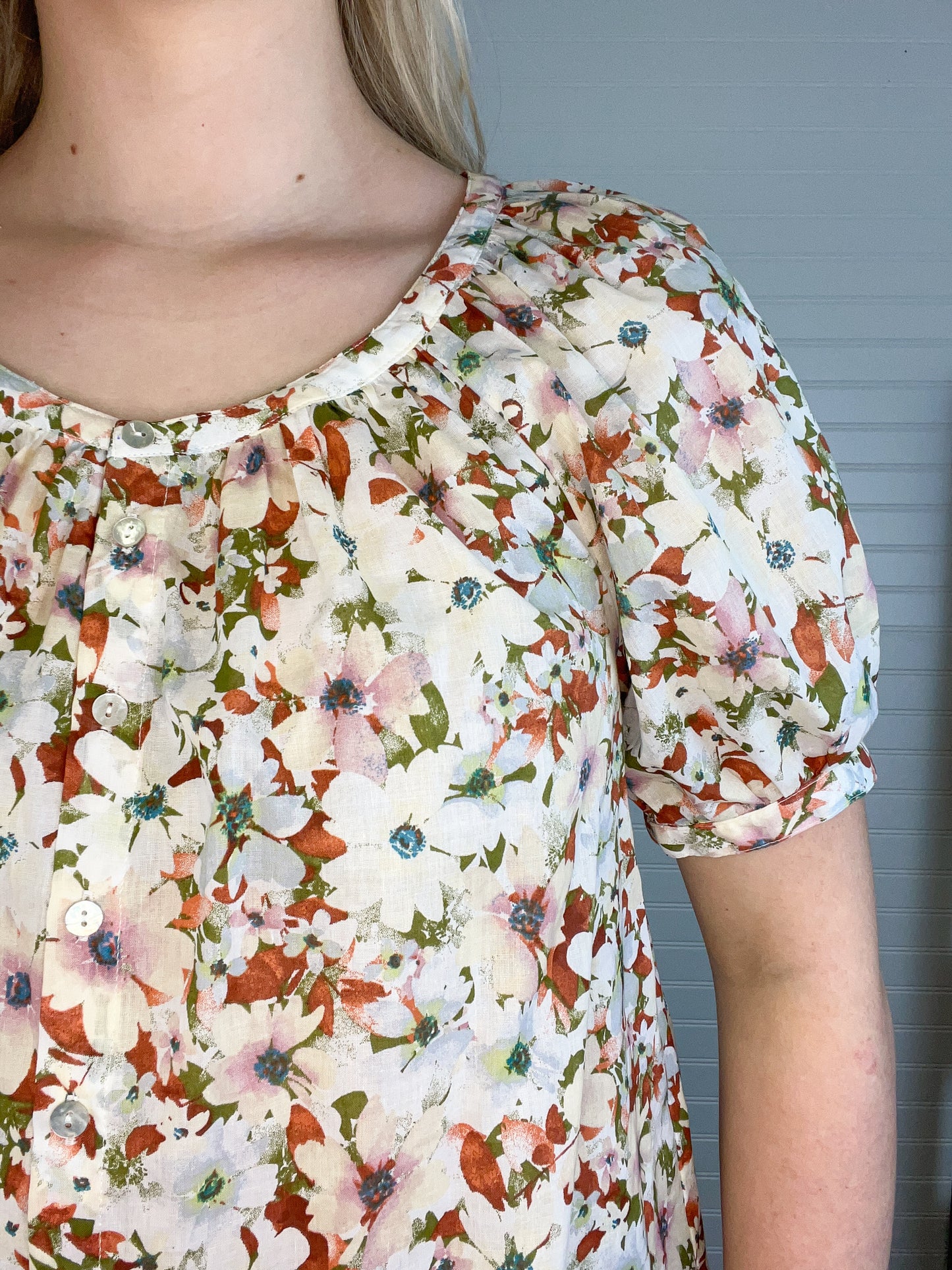 Floral Puff Sleeve Top - Poppy