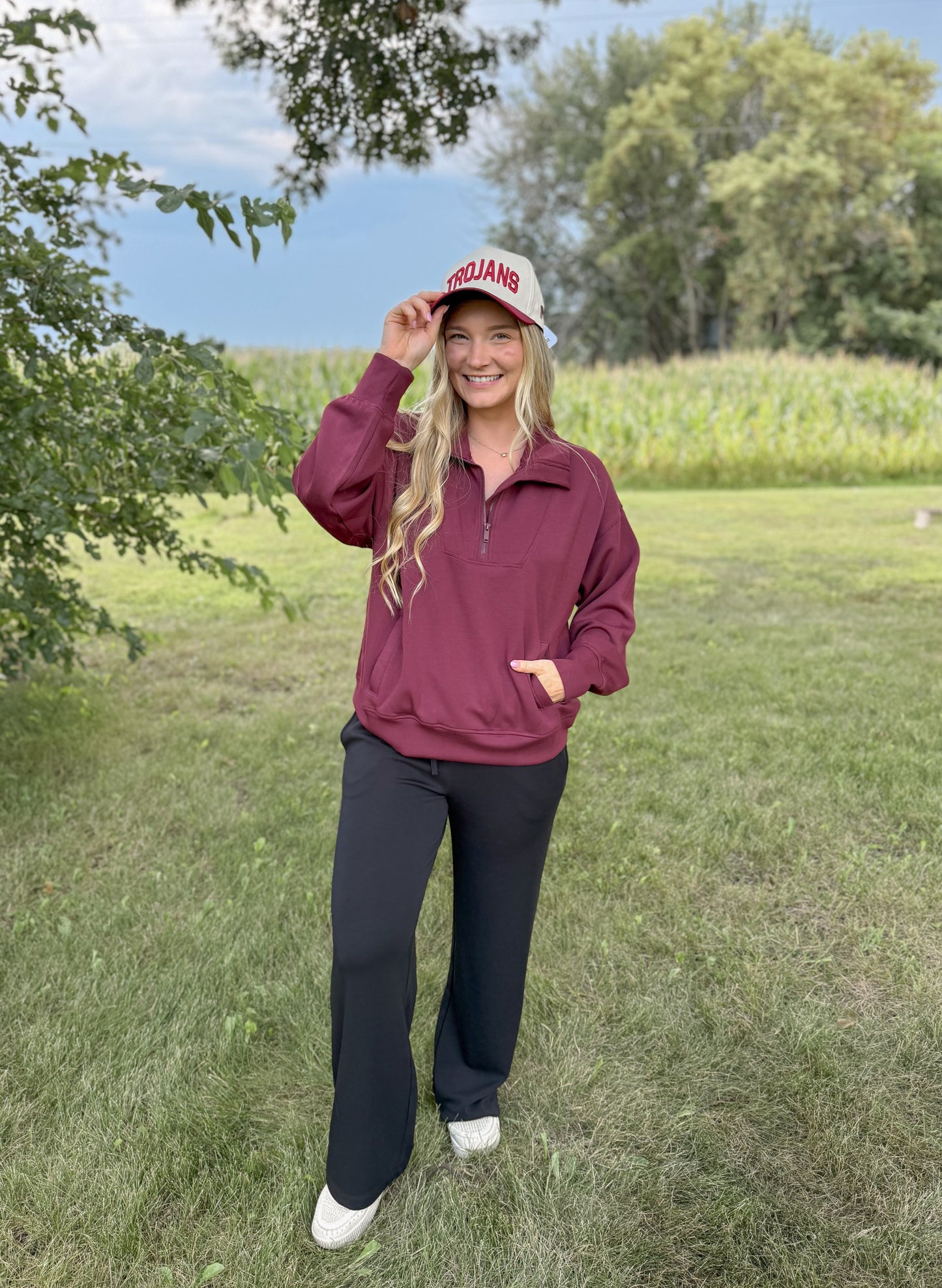 Modal Scuba Quarter Zip Pullover - Wine