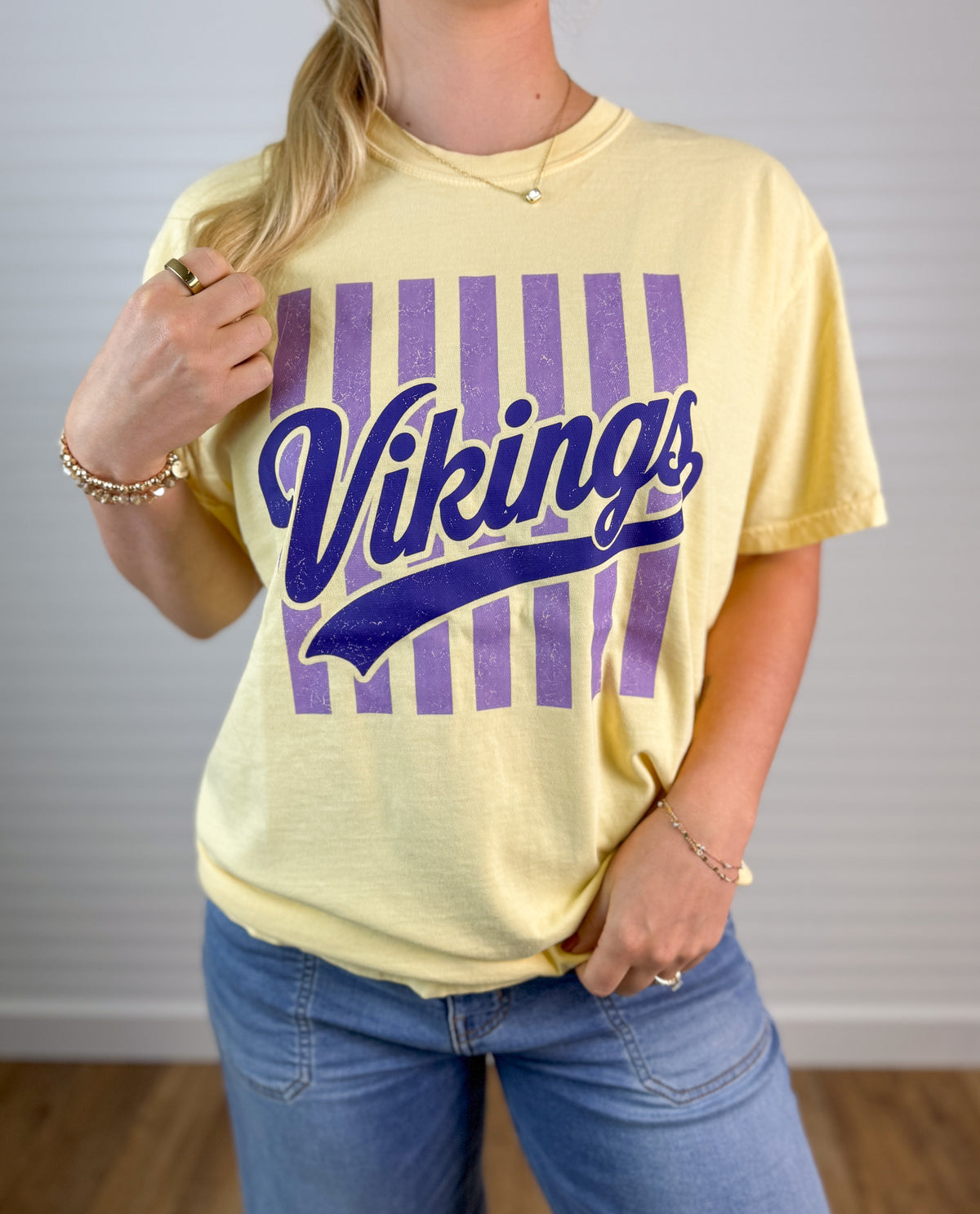 Vikings Retro Stripe Graphic Tee - Butter