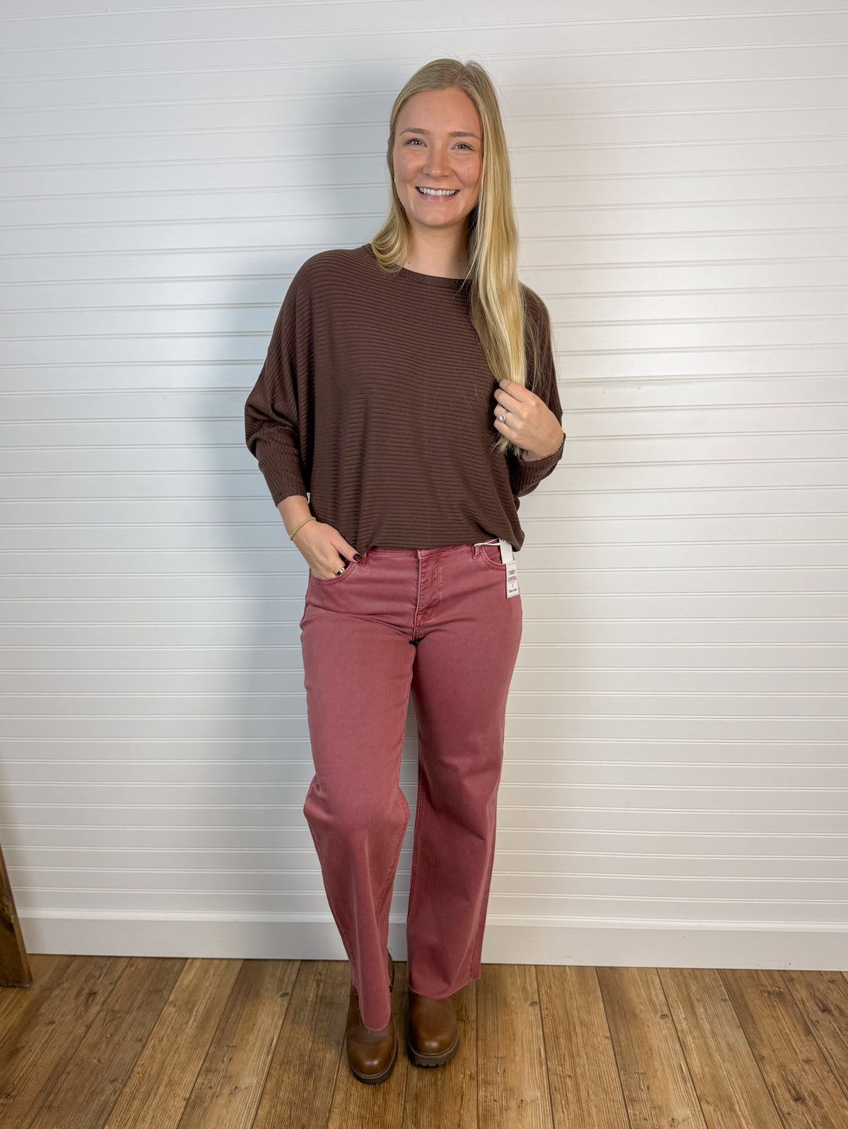 Tummy Control Midrise Straight Denim - Terracotta