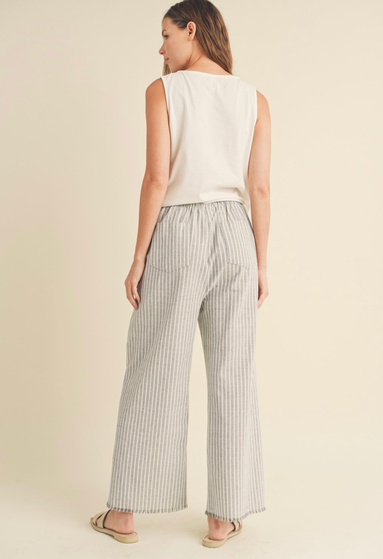 Striped Linen Pants - Cloud