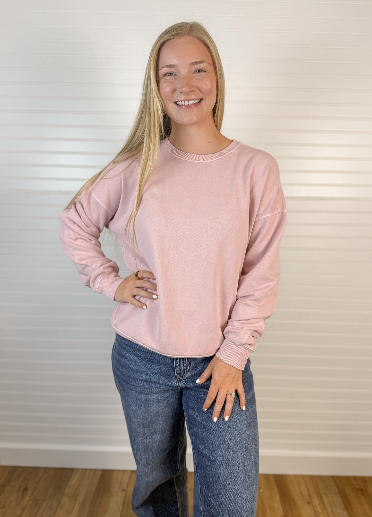 Garment Dye Cotton Terry Pullover - Dusty Pink
