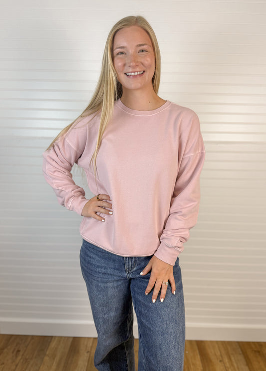 Garment Dye Cotton Terry Pullover - Dusty Pink