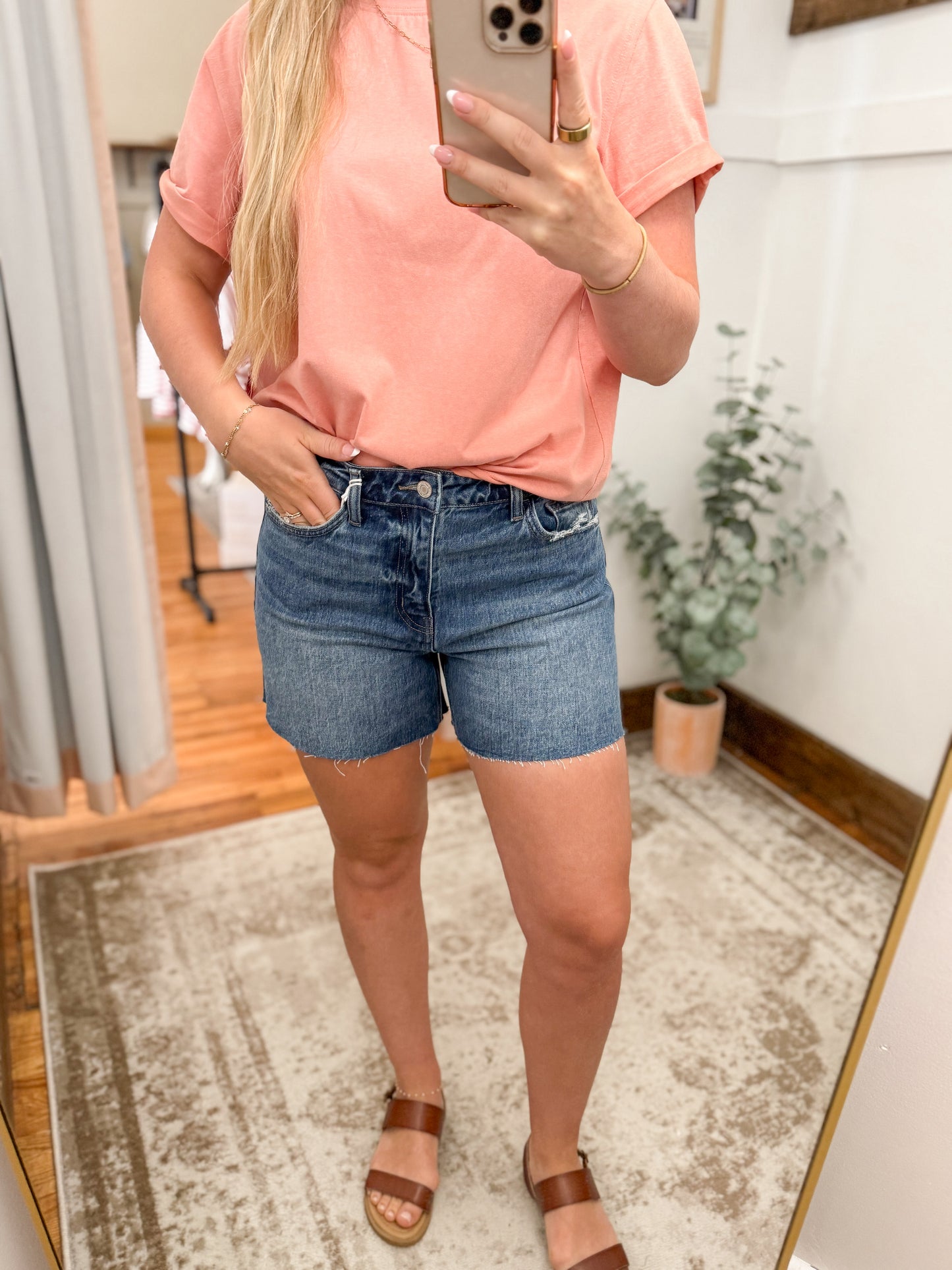 High Rise Stretchy Denim Shorts - Dark Wash