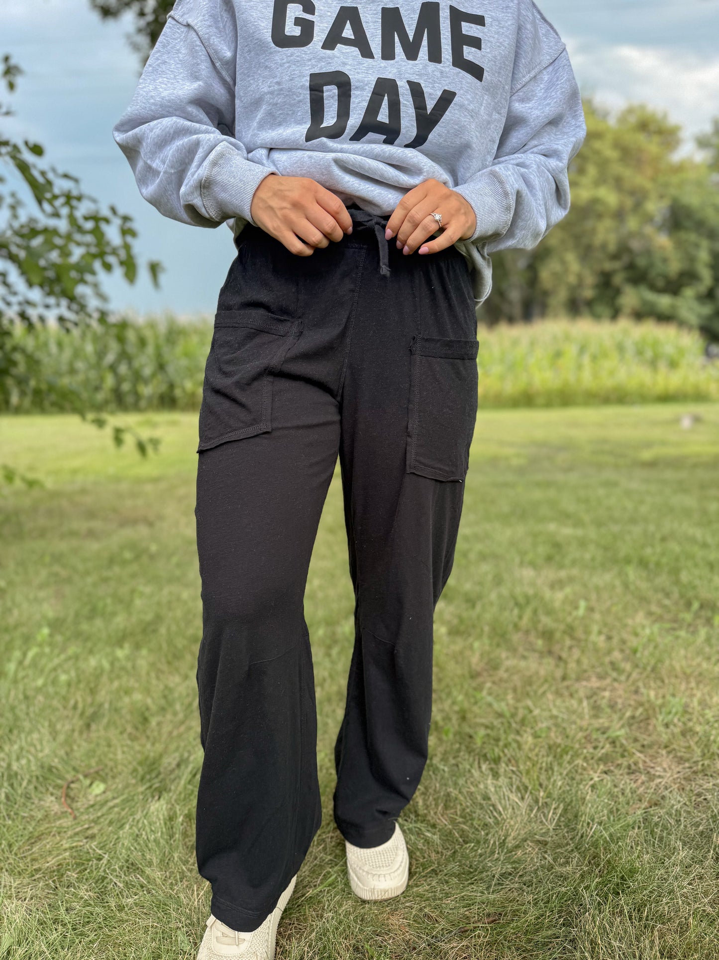 Cotton Slub Patch Pocket Pant - Black