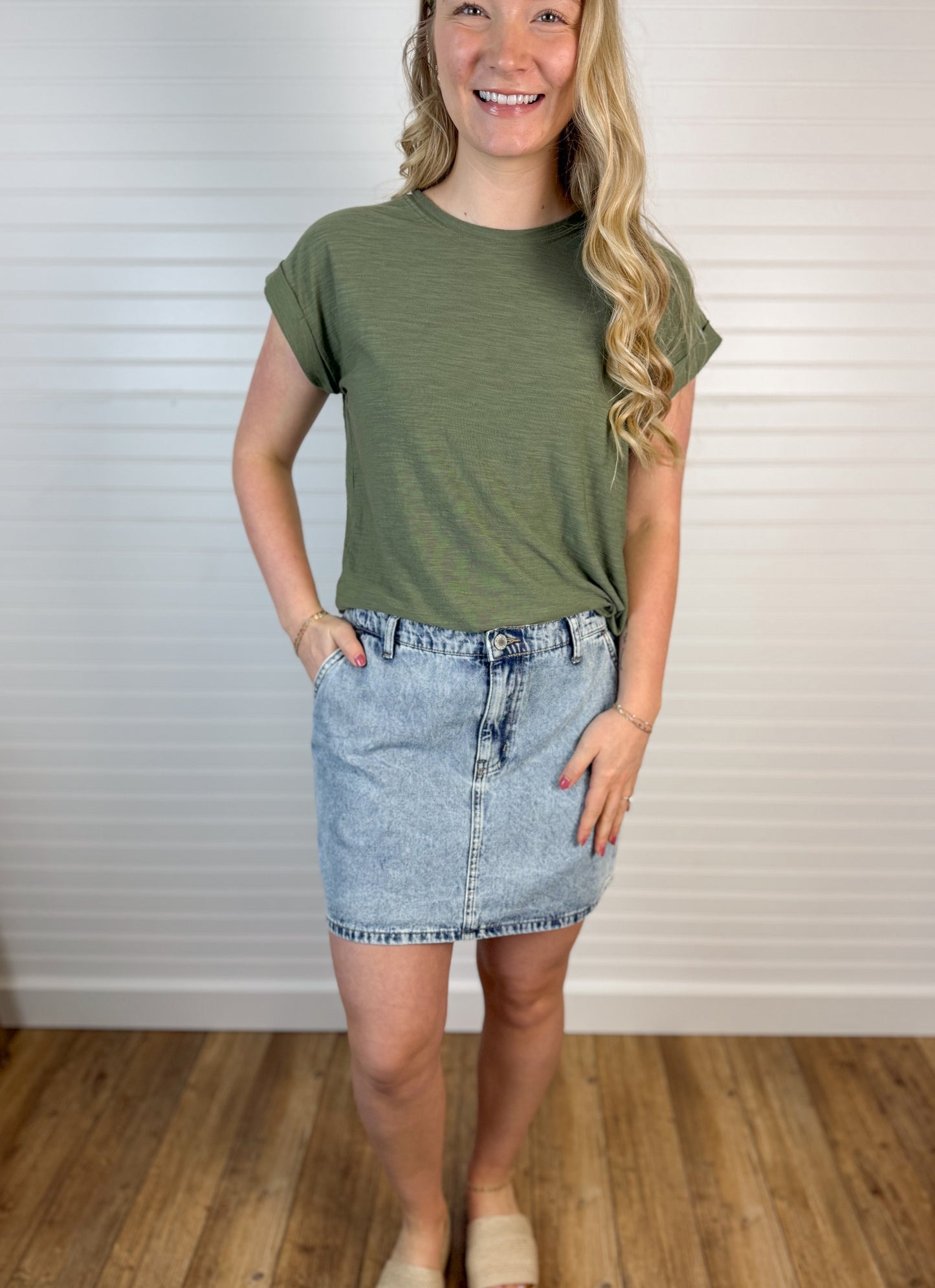 Cotton Denim Mini Skirt