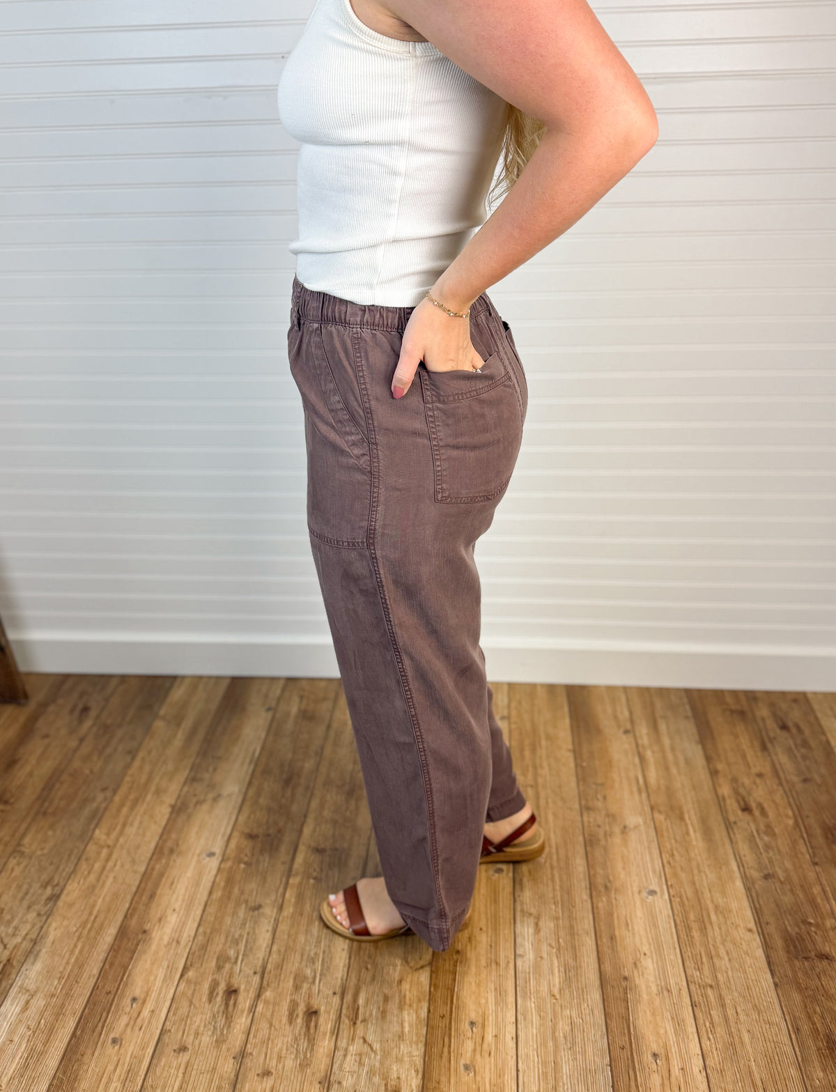 Wide Leg Tencel Drawstring Pant - Brown