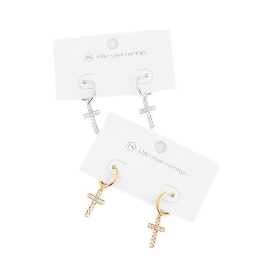 Taryn Diamond Cross Earrings - WATERPROOF