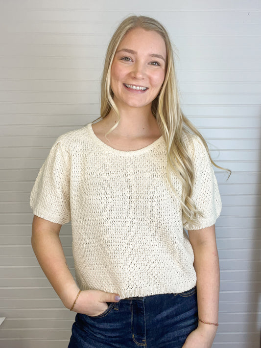 Puff Sleeve Sweater Top - Cream