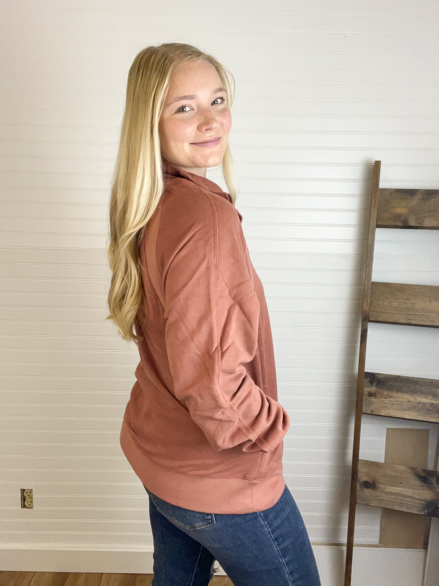 Oversized Half-Zip Sweatshirt - Mauve