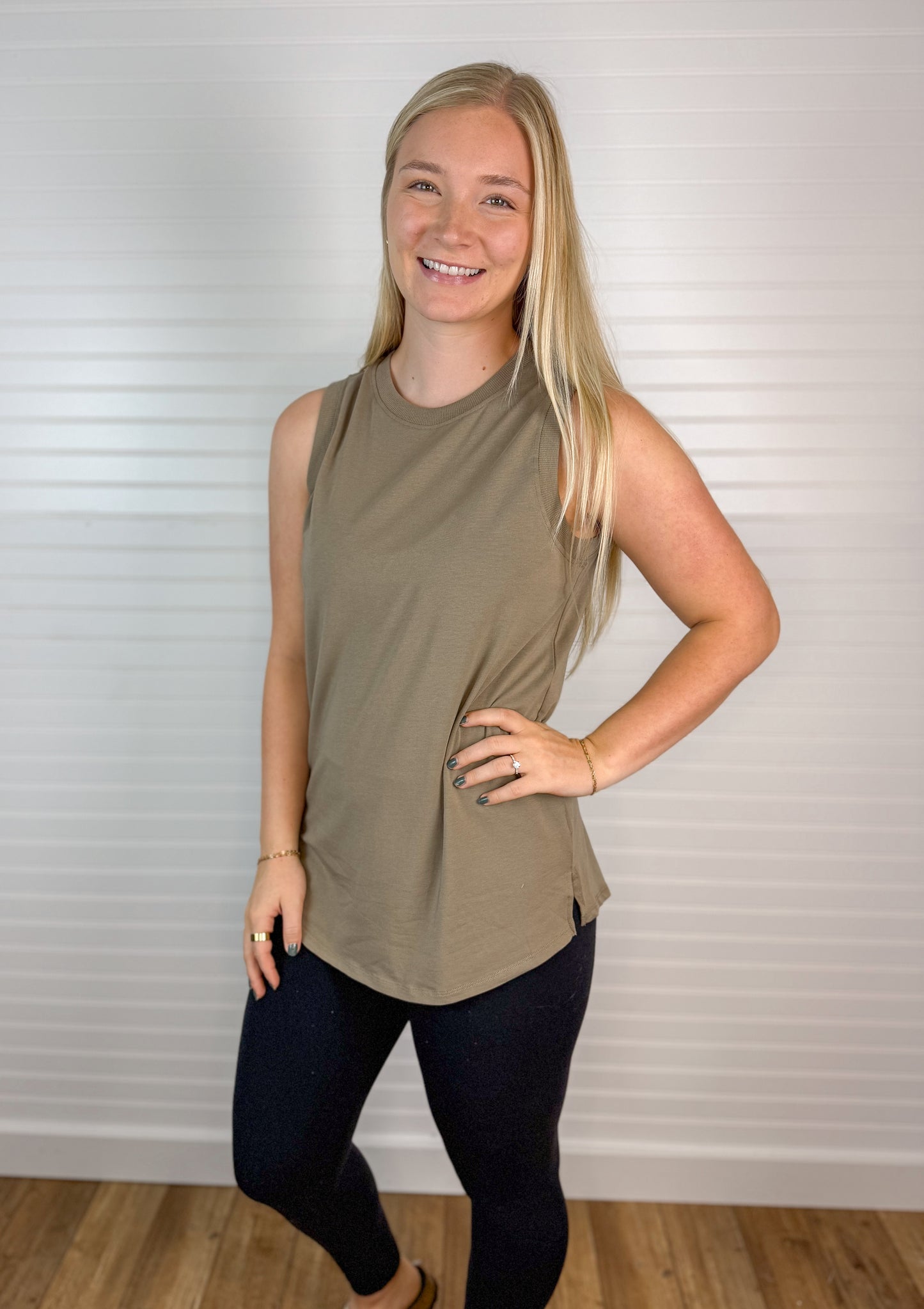 Crewneck Flowy Tank - Warm Grey