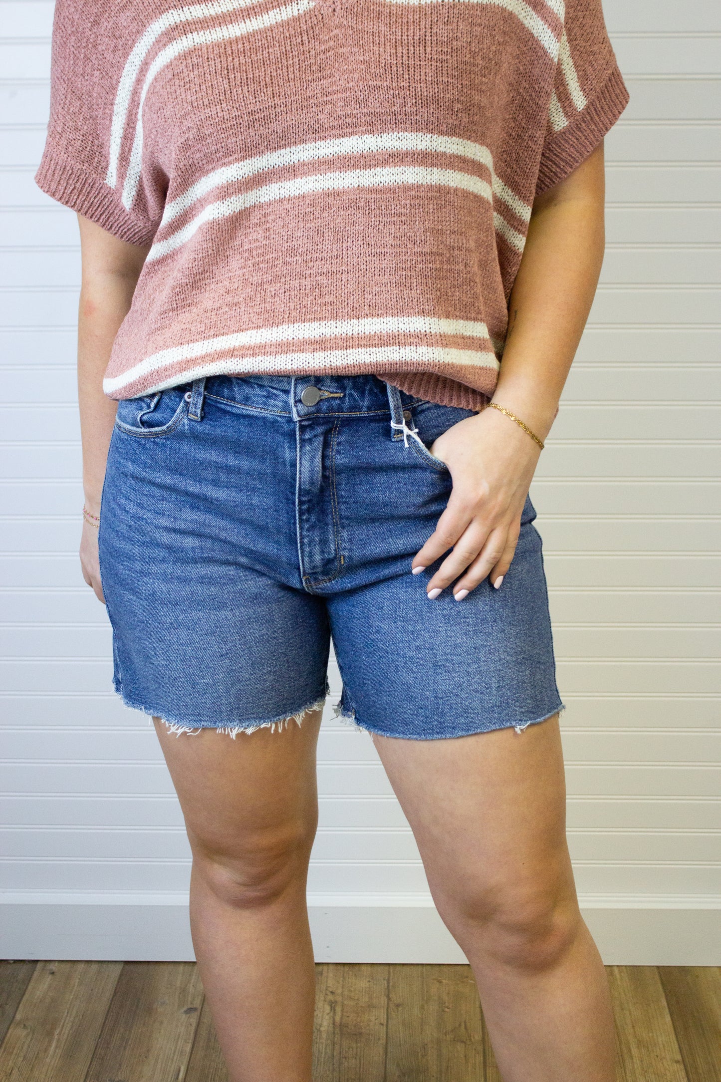 High Rise Denim Shorts - Medium Wash