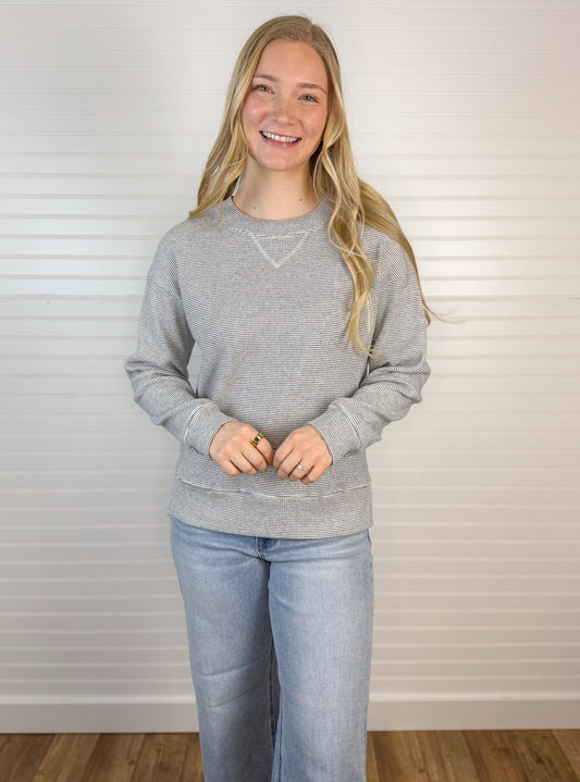 Drop Shoulder Heathered Pullover - Charcoal