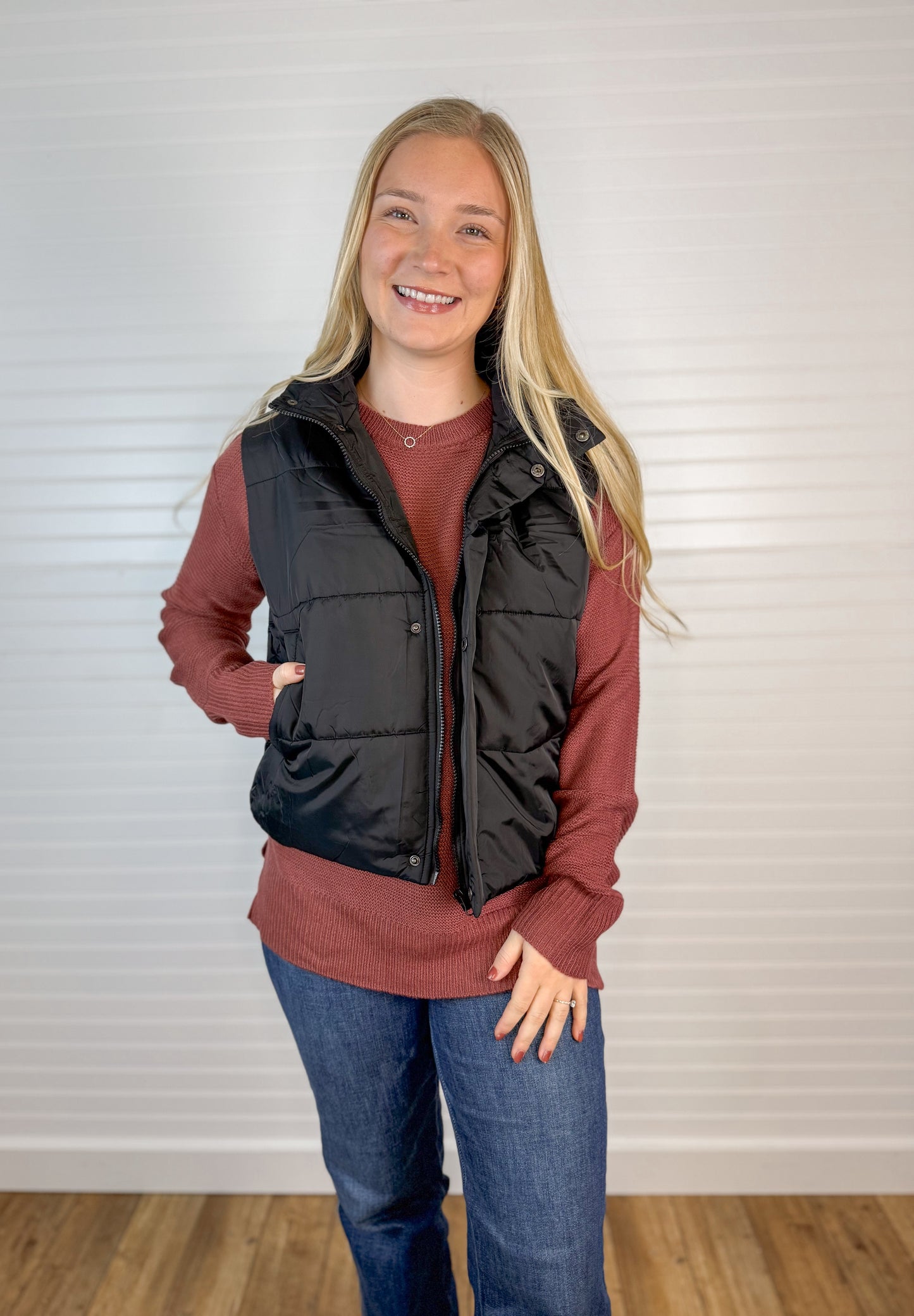 Classic Puffer Zip/Snap Vest - Black