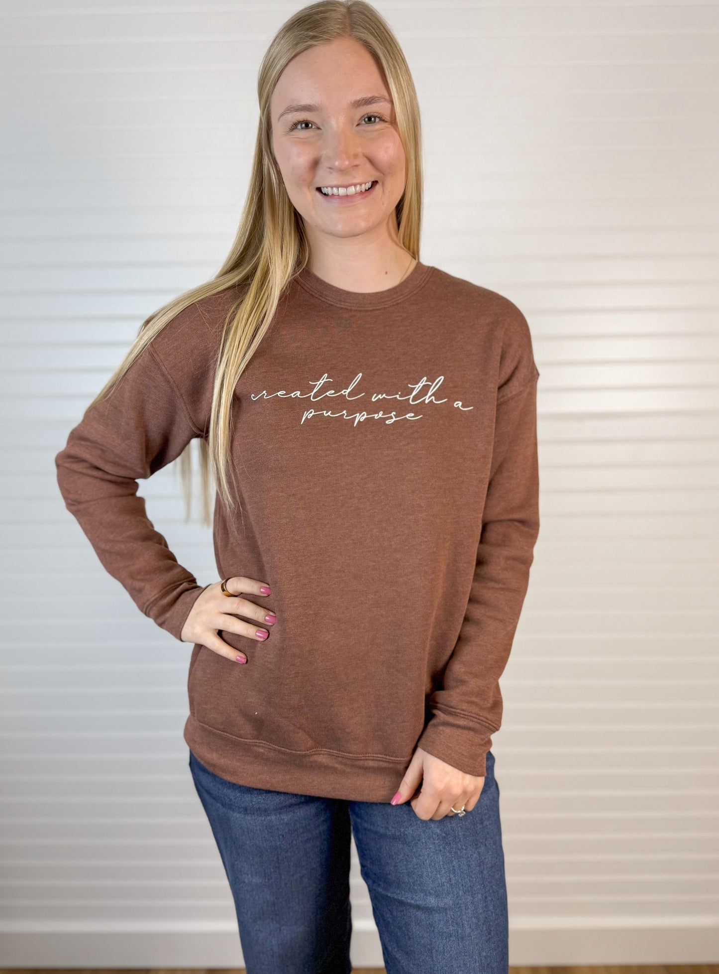 Created With a Purpose Graphic Sweatshirt - Chocolate