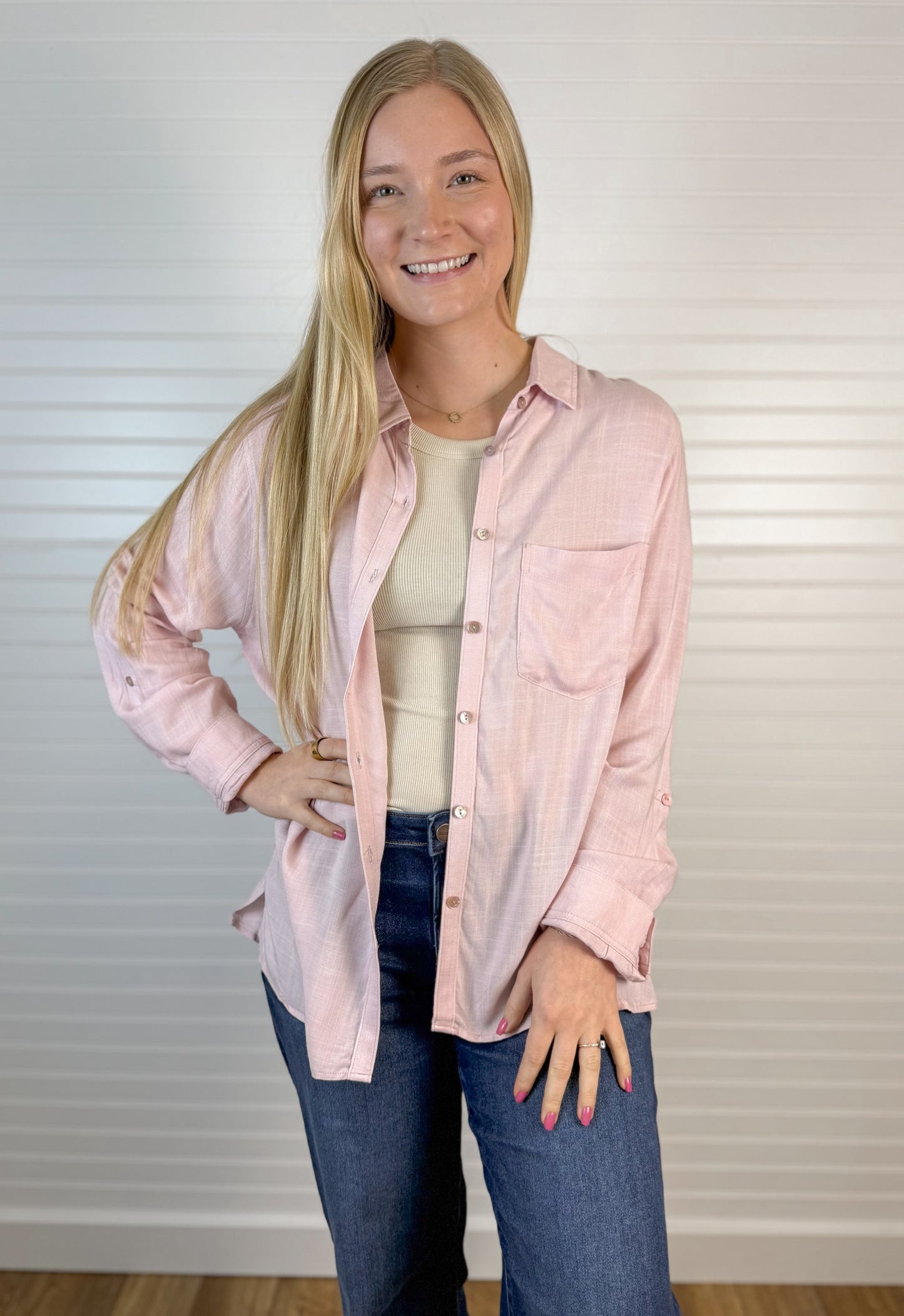 Button Down Long Sleeve - Light Pink