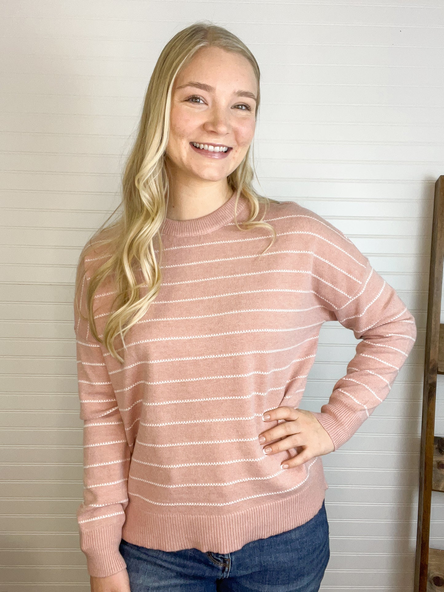 Textured Striped Sweater - Blush