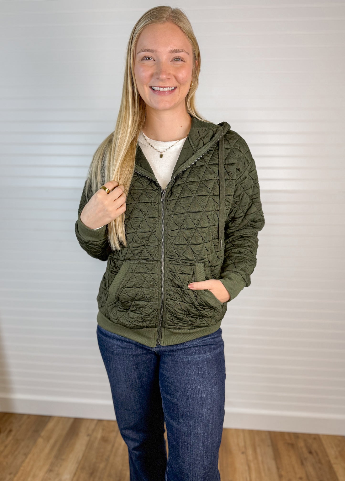 Quilted Zip-Up Jacket - Olive