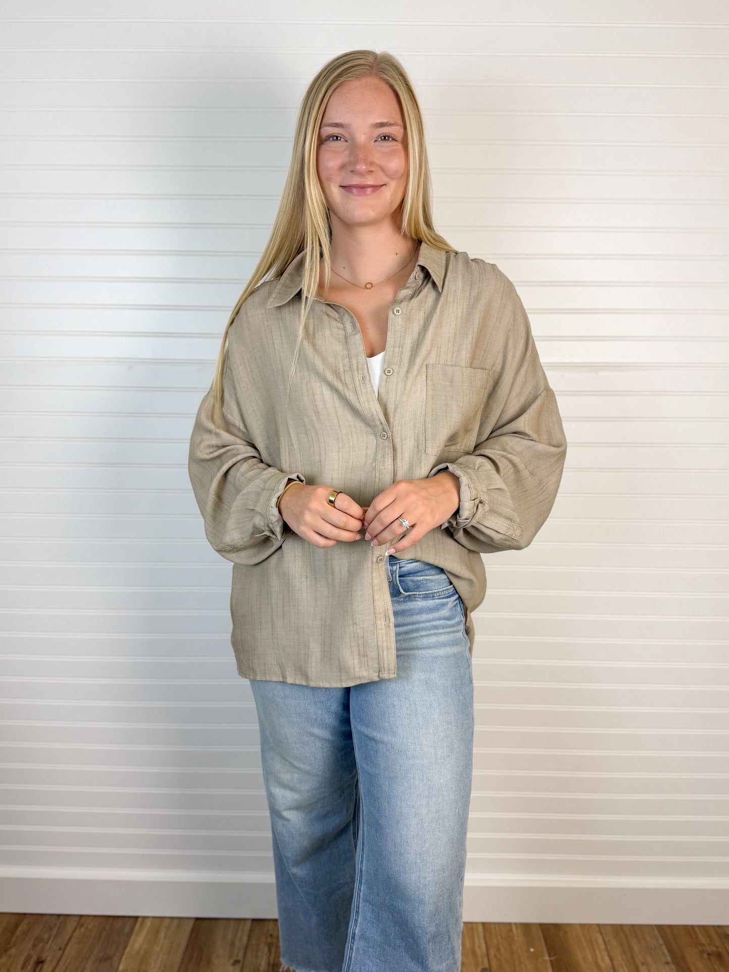 Soft Linen Blend Button Shirt - Natural