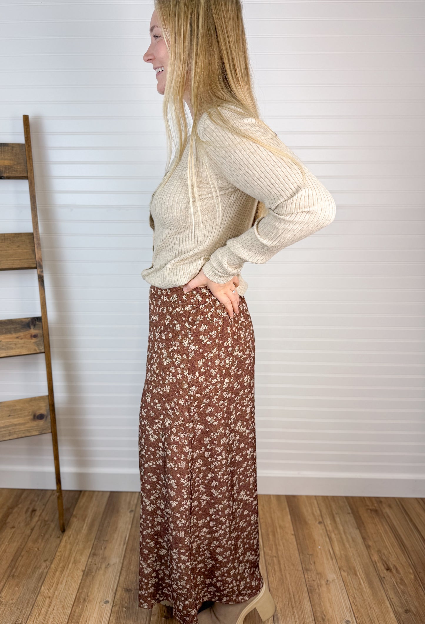 Floral Printed Skirt - Mocha