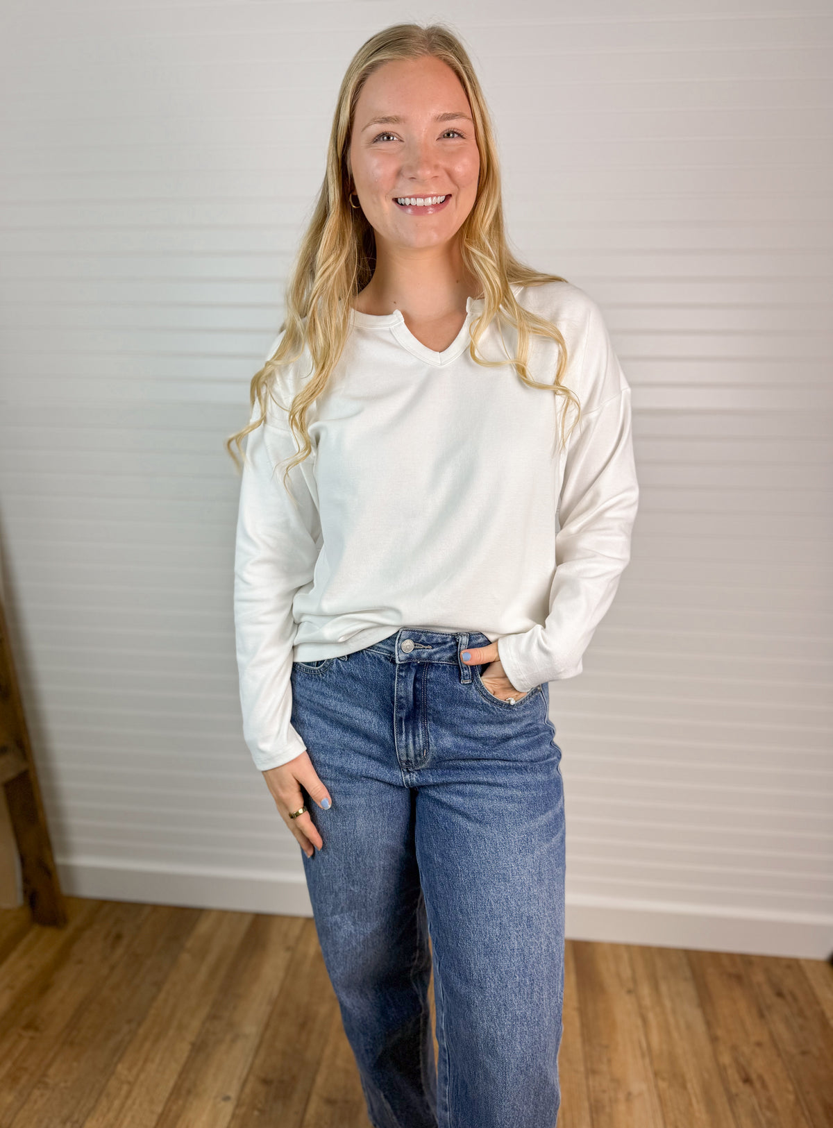 Split Neck Jersey Long Sleeve - Ivory