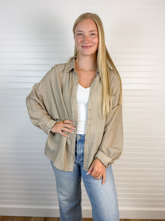 Soft Linen Blend Button Shirt - Natural
