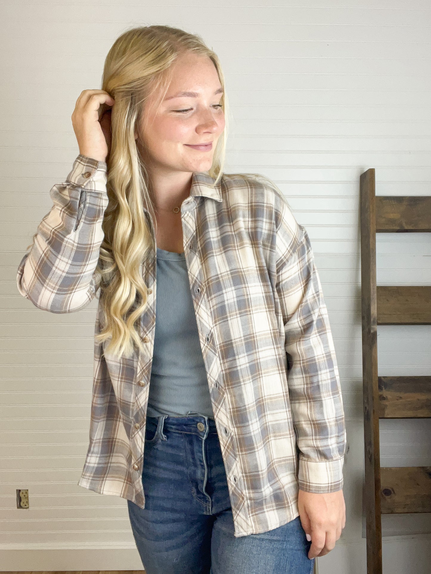 Plaid Long Sleeve Flannel - Slate Blue