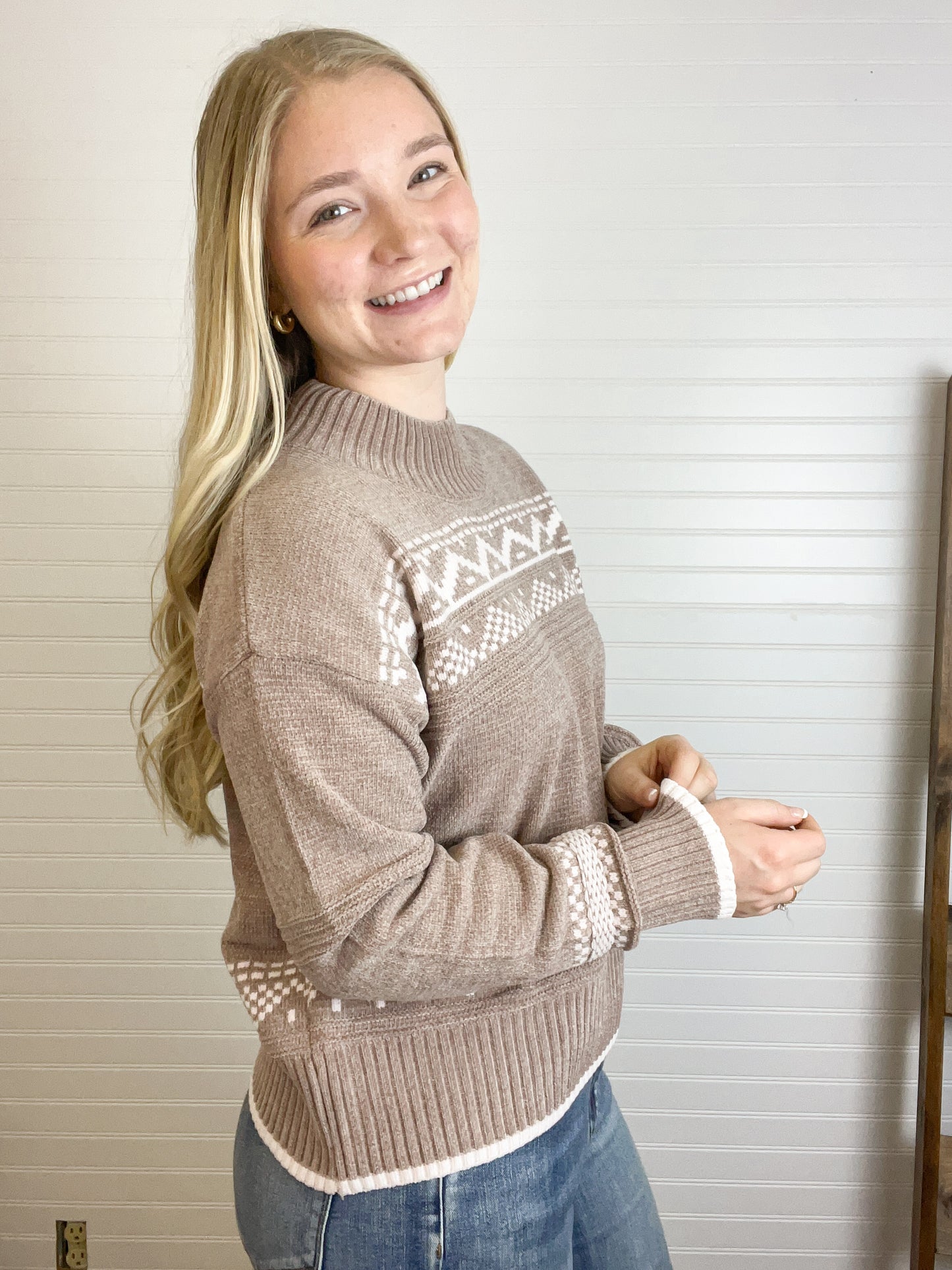 Mock Neck Nordic Sweater - Mocha