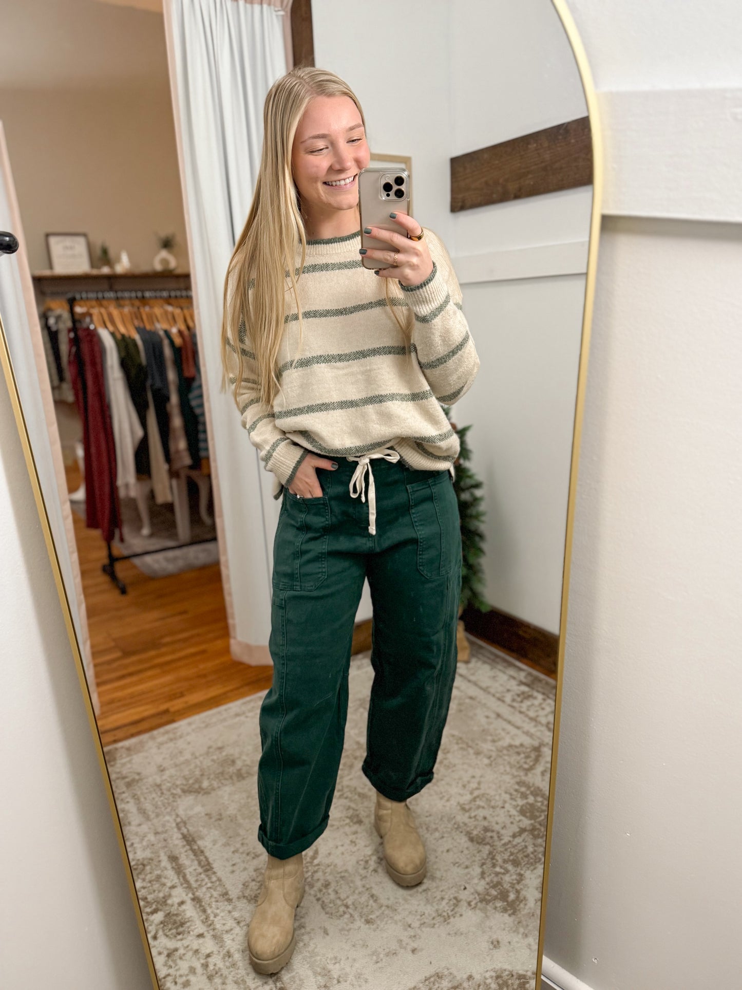 High Rise Crop Wide Barrel Cuffed Denim - Hunter