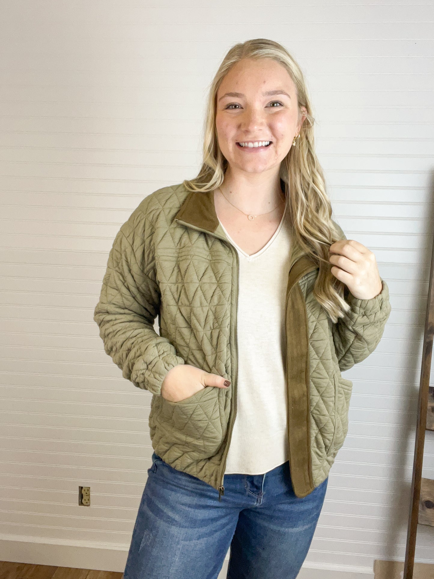 Quilted Bomber Jacket - Olive