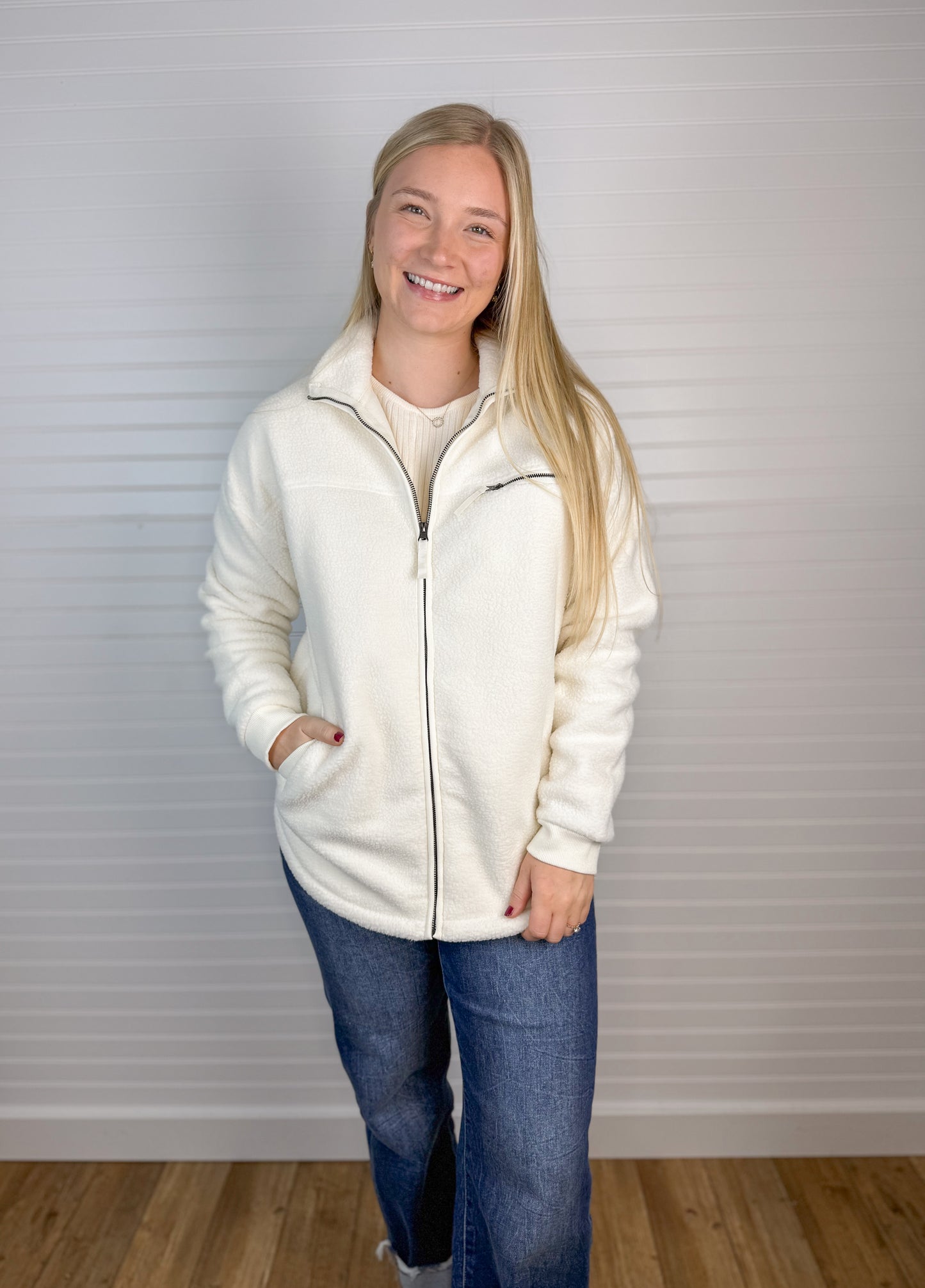 Cozy Fleece Zip-Up Jacket - Ivory