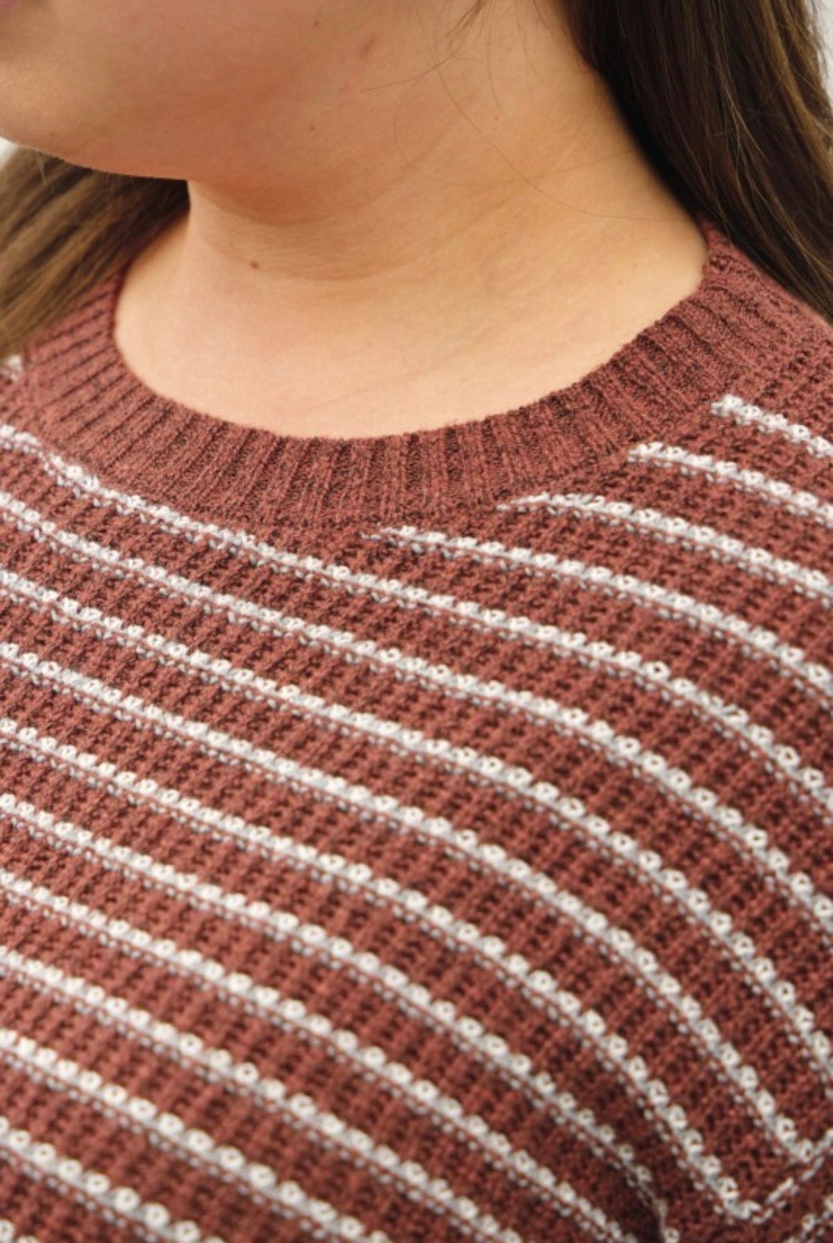 PLUS Striped Waffle Knit Sweater - Chestnut