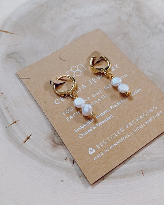 Gold Huggie Pearl Earrings