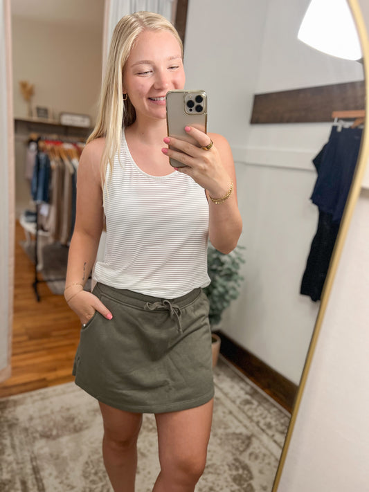 French Terry Skort - Smoky Olive