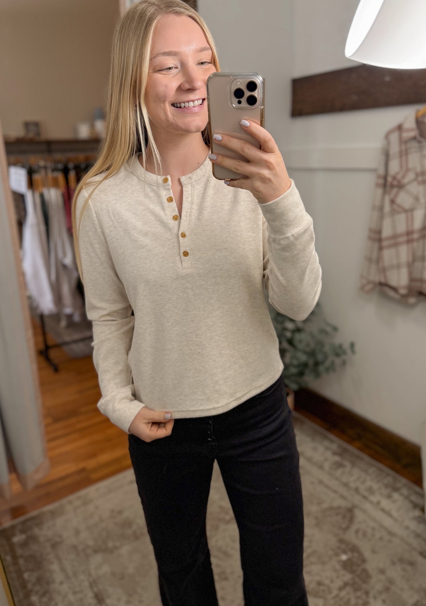 Plush Long Sleeve Henley - Oatmeal
