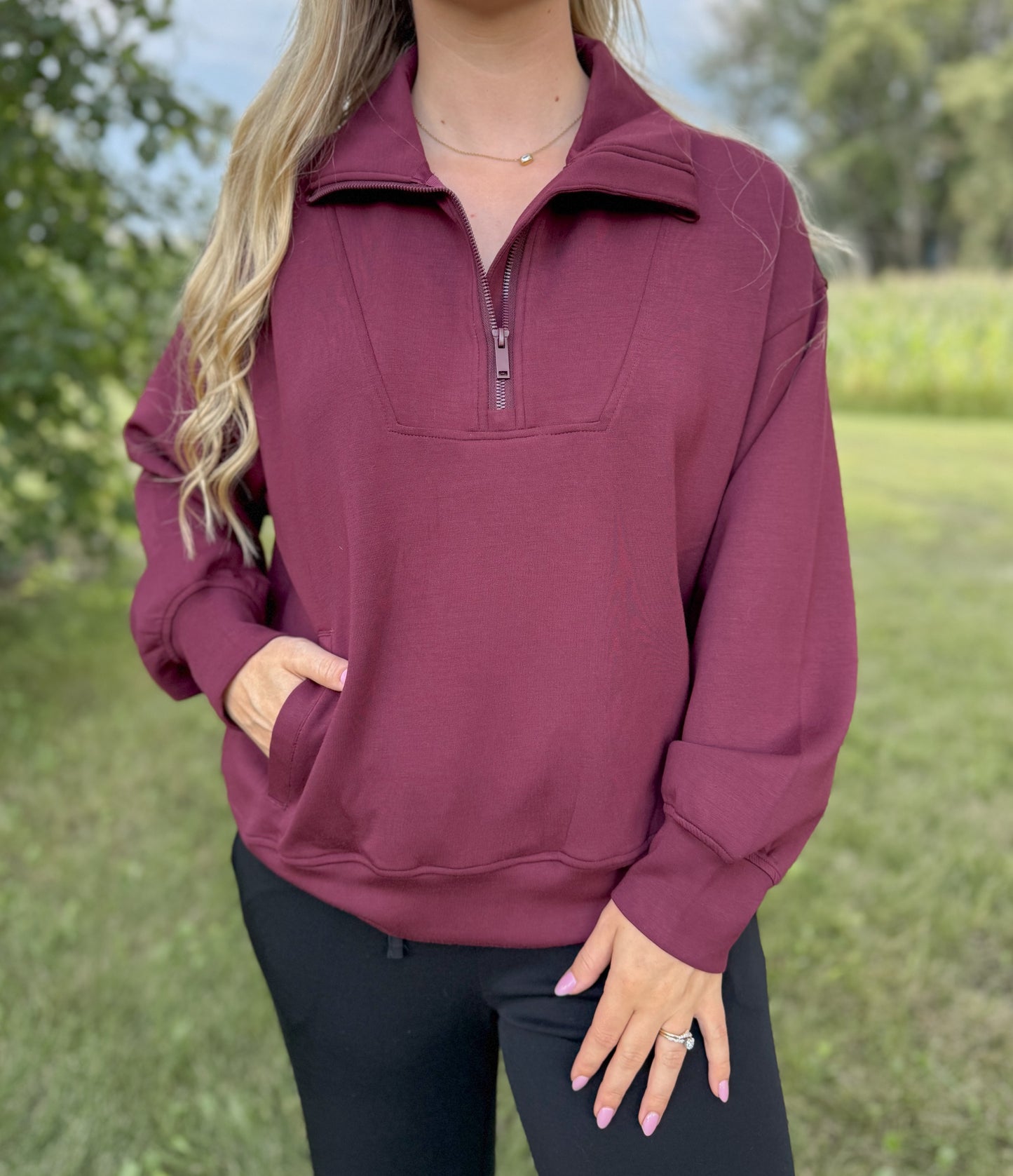 Modal Scuba Quarter Zip Pullover - Wine