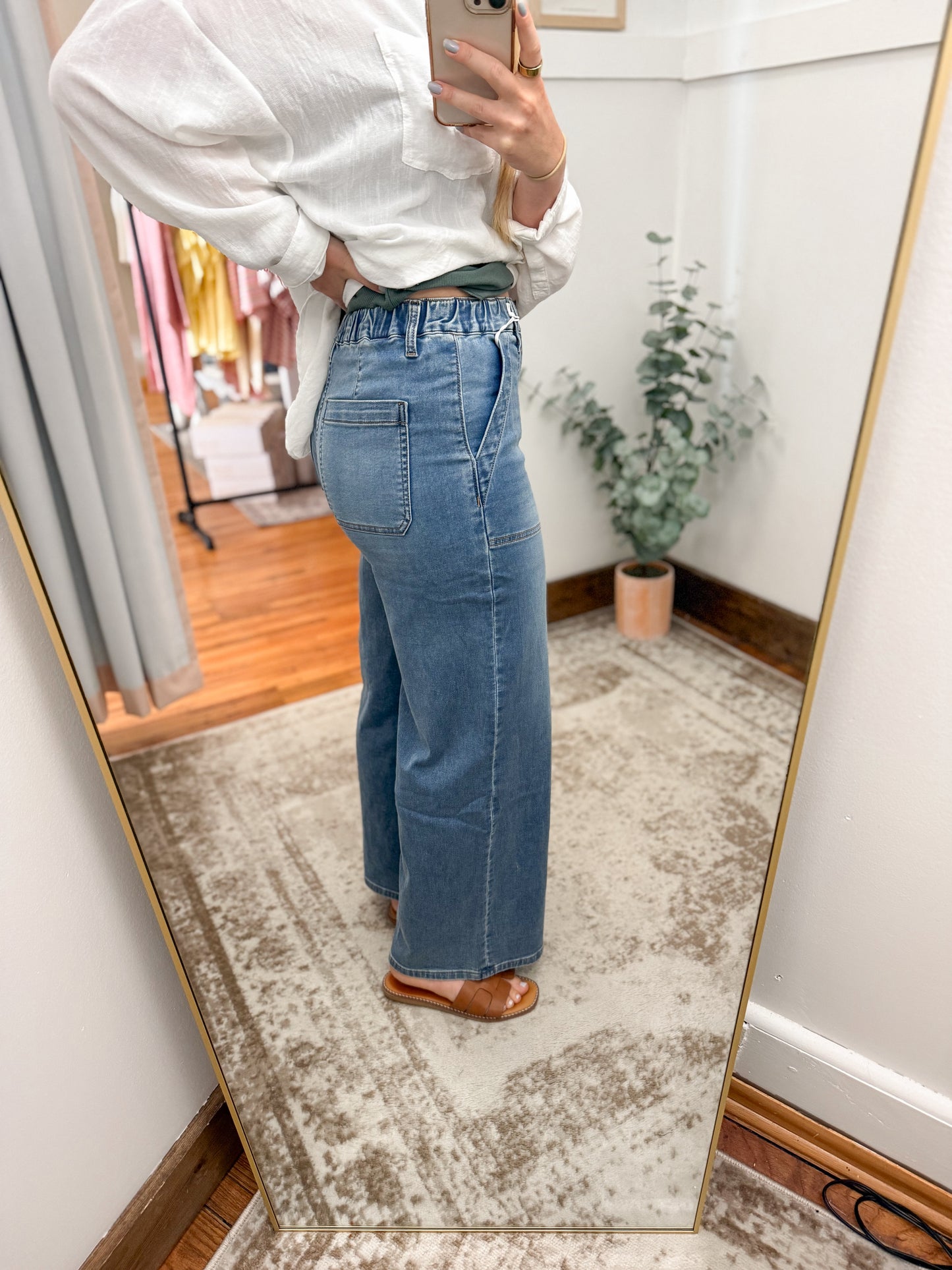 High Waist Elastic Wide Leg Denim