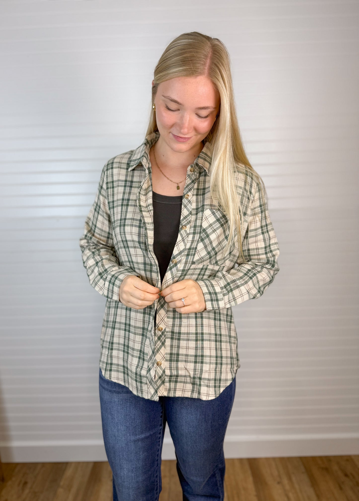 Plaid Long Sleeve Flannel - Green