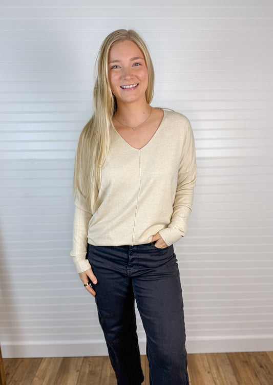 Front Seam Long V-Neck Sweater (4 colors)