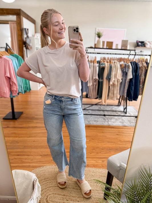 Relaxed Crop Barrel Denim Pants - Light Denim