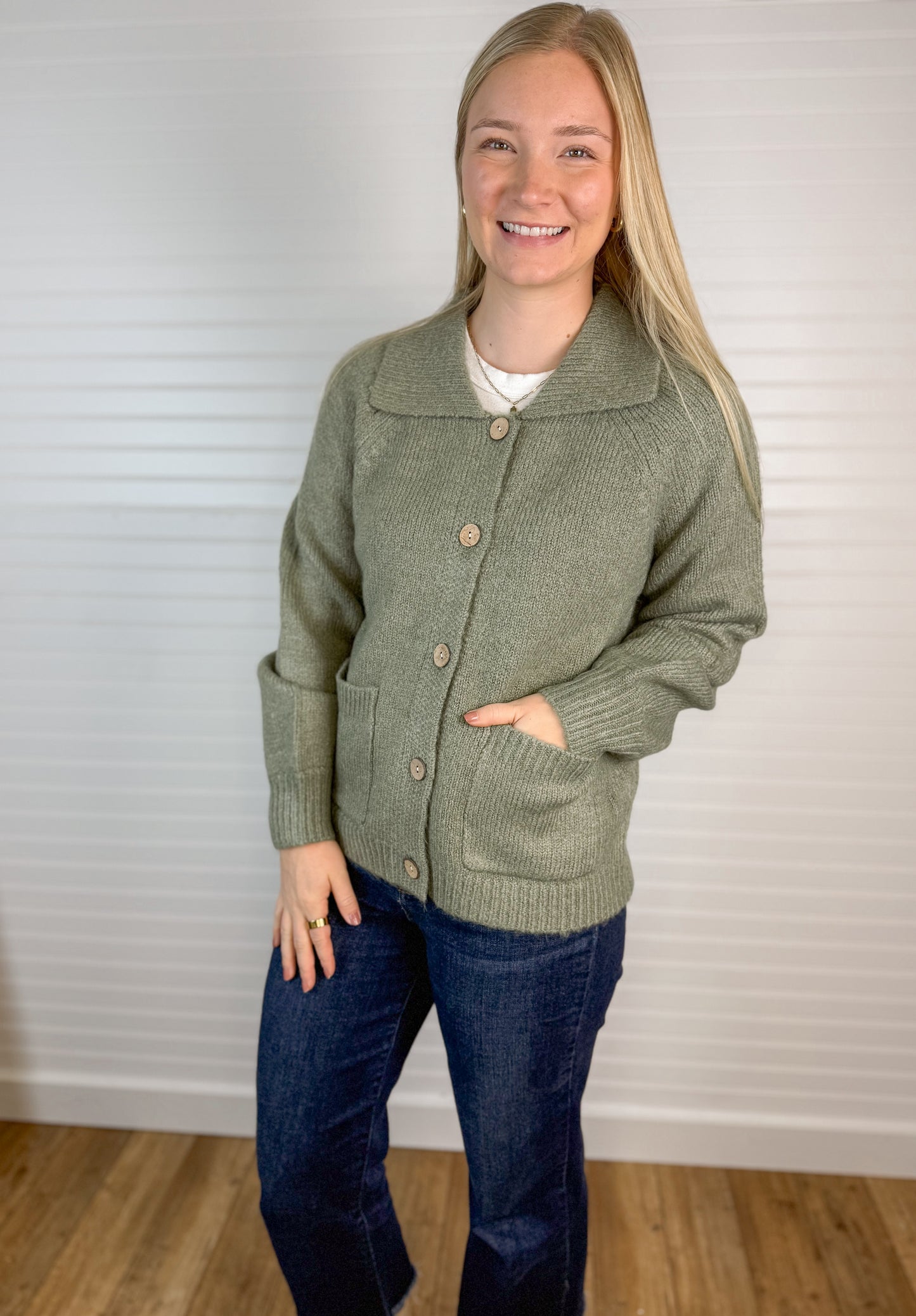 Chunky Sweater Jacket - Olive