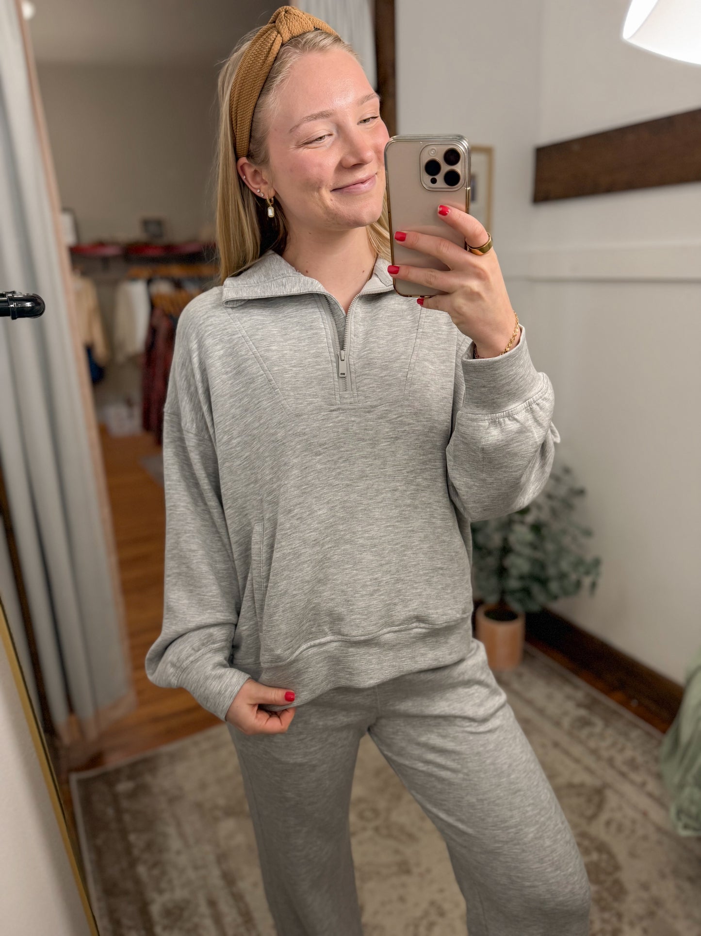 Modal Scuba Quarter Zip Pullover - Heather Grey