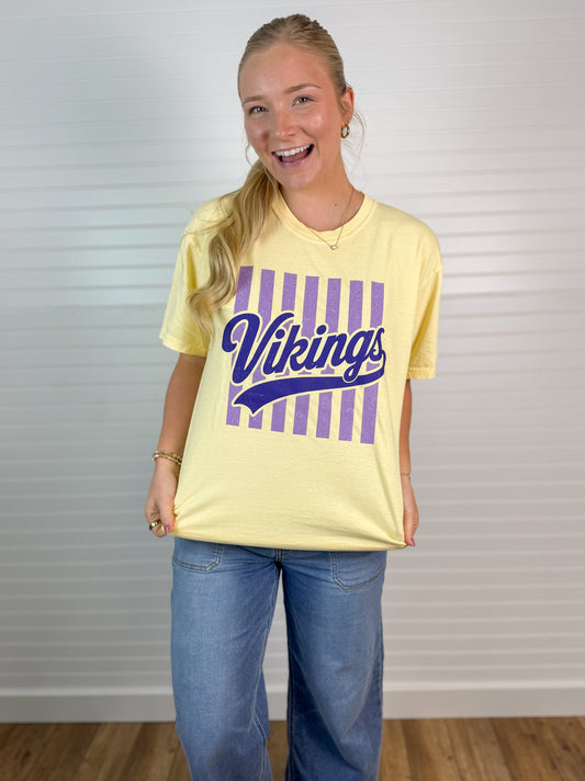 Vikings Retro Stripe Graphic Tee - Butter